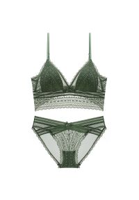 Intica - Koronkowy komplet bielizny z regulowanymi ramiączkami Nadya. Kolor: zielony. Materiał: koronka. Wzór: koronka