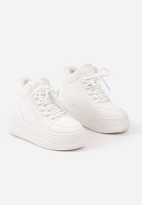Born2be - Białe Sneakersy na Platformie Ocieplane Futrem Leanelitia. Okazja: na co dzień. Kolor: biały. Materiał: futro. Obcas: na platformie #3