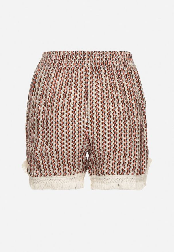 Born2be - Pomarańczowe Luźne Wiskozowe Szorty z Wysokim Stanem i Gumką w Pasie Ozdobione Frędzlami Vimaris. Okazja: na co dzień. Stan: podwyższony. Kolor: pomarańczowy. Materiał: wiskoza. Wzór: aplikacja. Styl: casual, klasyczny