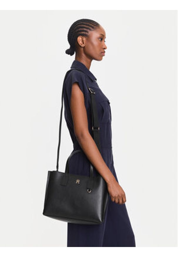 TOMMY HILFIGER - Tommy Hilfiger Torebka Th Distinct Mini Tote AW0AW17459 Czarny. Kolor: czarny. Materiał: skórzane