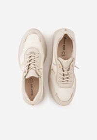 Born2be - Beżowe Sneakersy na Grubej Podeszwie ze Skórzaną Wkładką i Napisem Airarge. Okazja: na co dzień. Zapięcie: sznurówki. Kolor: beżowy. Materiał: skóra. Wzór: napisy #6