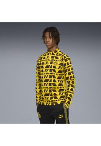 Puma - Męska bluza przedmeczowa z zamkiem 1/4 Borussia Dortmund PUMA. Kolor: czarny, wielokolorowy, żółty. Sport: piłka nożna