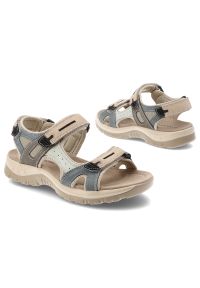 Sandały damskie McKeylor, cholewka ze skóry naturalnej regulowane paski na rzepy płaska podeszwa, beżowo niebieskie, 95414. Zapięcie: rzepy. Kolor: beżowy. Materiał: skóra. Wzór: paski. Obcas: na płaskiej podeszwie #4