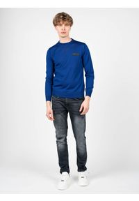Plein Sport Sweter "Merino" | MPPS90181 | Mężczyzna | Niebieski. Okazja: na co dzień. Kolor: niebieski. Materiał: wełna. Wzór: aplikacja. Styl: sportowy
