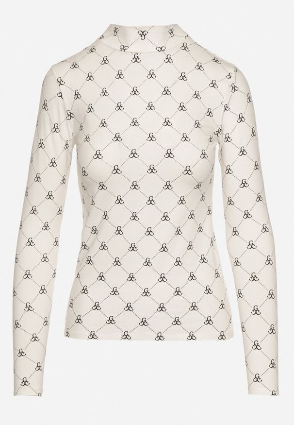 Born2be - Biała Bawełniana Bluzka z Półgolfem Typu Longsleeve z Geometrycznym Wzorem Tilianna. Okazja: na imprezę, do pracy, na co dzień, na spotkanie biznesowe. Kolor: biały. Materiał: bawełna. Długość rękawa: długi rękaw. Wzór: geometria. Styl: klasyczny, casual, biznesowy, elegancki