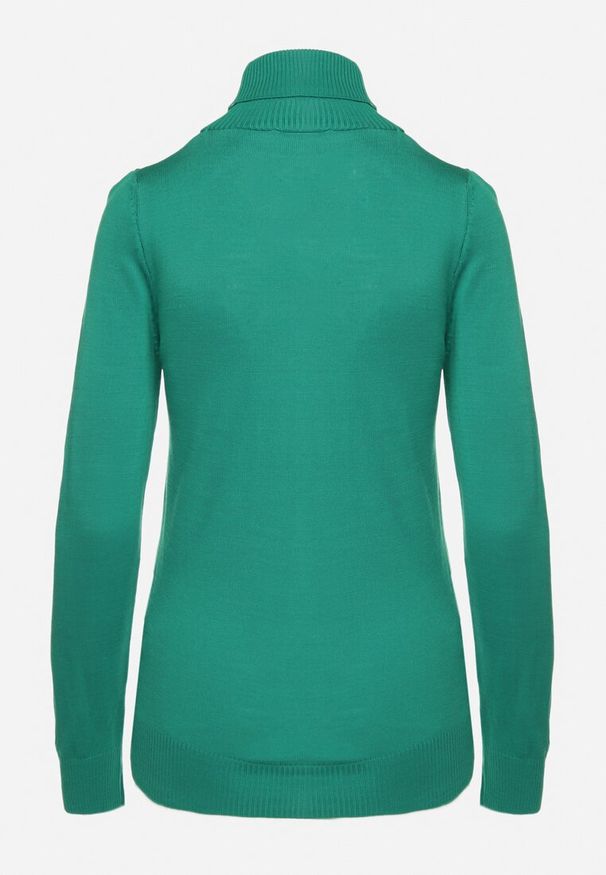 Born2be - Ciemnozielony Golf w Klasycznym Stylu Tasfedi. Okazja: na spotkanie biznesowe. Typ kołnierza: golf. Kolor: zielony. Materiał: jeans. Styl: klasyczny