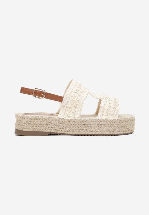 Born2be - Beżowe Sandały Boho na Plecionej Platformie z Szerokim Paskiem Caesari. Zapięcie: pasek. Kolor: beżowy. Obcas: na platformie. Styl: boho