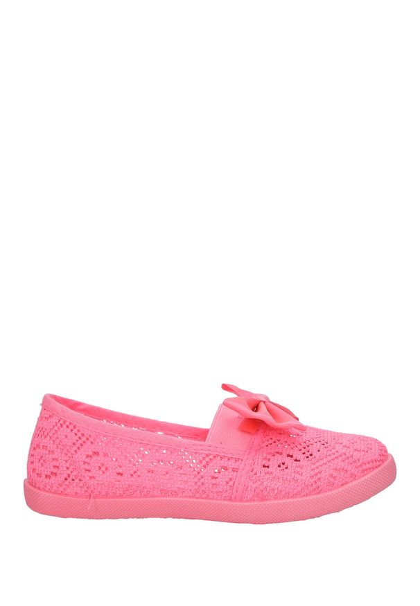 Casu - Różowe baleriny slip on ażurowe z kokardą casu cb-s151. Zapięcie: bez zapięcia. Kolor: różowy. Wzór: ażurowy