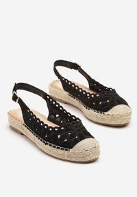 Born2be - Czarne Sandały Espadryle Slingback z Plecionką i Ażurową Cholewką Loriene. Okazja: na co dzień. Zapięcie: pasek. Kolor: czarny. Wzór: ażurowy. Obcas: na obcasie. Styl: casual, elegancki. Wysokość obcasa: niski #2