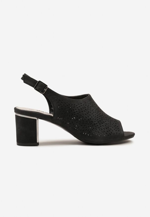 Born2be - Czarne Sandały na Obcasie z Ażurową Cholewką Dovimara. Okazja: na co dzień. Zapięcie: sprzączka. Kolor: czarny. Materiał: jeans. Wzór: ażurowy. Obcas: na obcasie. Styl: elegancki, casual. Wysokość obcasa: średni