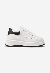 Renee - Biało-Czarne Sznurowane Sneakersy z Imitacji Skóry na Platformie Filamena. Kolor: biały. Materiał: skóra. Obcas: na platformie #4