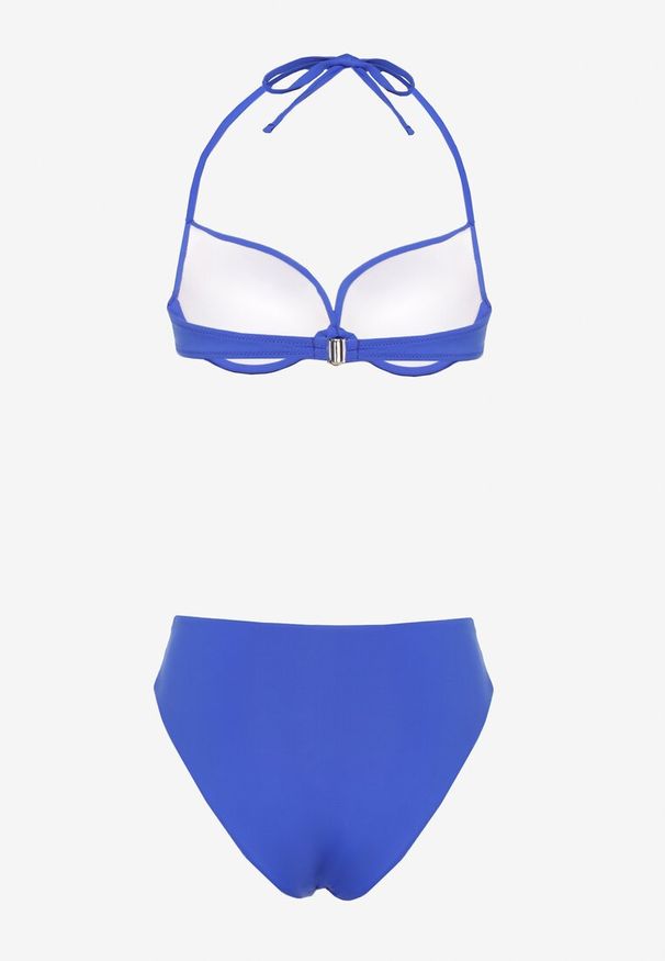 Renee - Niebieskie Bikini Majtki Figi i Biustonosz Ozdobione Wiązaniem Saniorie. Kolor: niebieski. Wzór: aplikacja