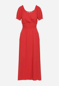 Born2be - Czerwona Sukienka Ozdobiona Bufkami Dolinossa. Okazja: na co dzień. Kolor: czerwony. Wzór: aplikacja. Sezon: lato. Styl: casual #4