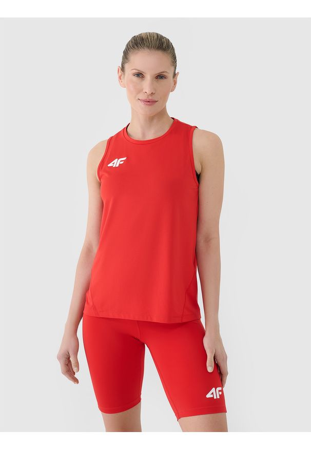 4f - 4F Top treningowy szybkoschnący damski - czerwony XXL. Kolor: czerwony. Materiał: dzianina, włókno, syntetyk, materiał, elastan. Wzór: gładki, ze splotem, jednolity. Sport: fitness