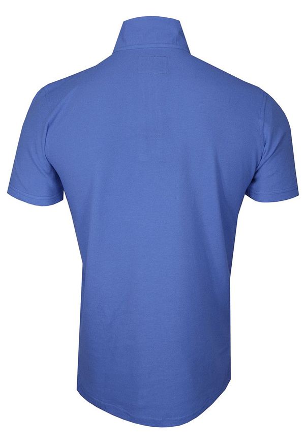 Niebieski t-shirt Chiao z krótkim rękawem, ze stójką, krótki
