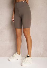 Renee - Brązowe Szorty Kolarki High Waist z Gumką w Talii Xelfea. Stan: podwyższony. Kolor: brązowy. Styl: sportowy