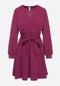 Born2be - Fioletowa Rozkloszowana Sukienka z Kopertowym Dekoltem i Wszytym Wiązanym Paskiem Temithie. Okazja: na co dzień. Typ kołnierza: dekolt kopertowy. Kolor: fioletowy. Materiał: jeans. Typ sukienki: kopertowe. Styl: casual, elegancki #6