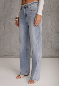 Renee - Niebieskie Szerokie Jeansy High Waist z Przeszyciami Tryphile. Okazja: na co dzień. Stan: podwyższony. Kolor: niebieski. Styl: casual, elegancki #4