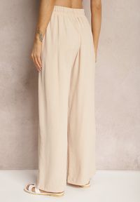 Renee - Beżowe Spodnie High Waist ze Sznurkiem w Talii i Prostą Nogawką Raveann. Okazja: na co dzień. Stan: podwyższony. Kolor: beżowy. Styl: casual #5