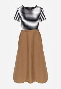 Born2be - Niebieska Rozkloszowana Sukienka z Bawełny z Górą w Paski Aethephaia. Okazja: na co dzień. Kolor: niebieski. Materiał: bawełna. Wzór: paski. Sezon: lato. Typ sukienki: proste, rozkloszowane. Styl: klasyczny, casual #7