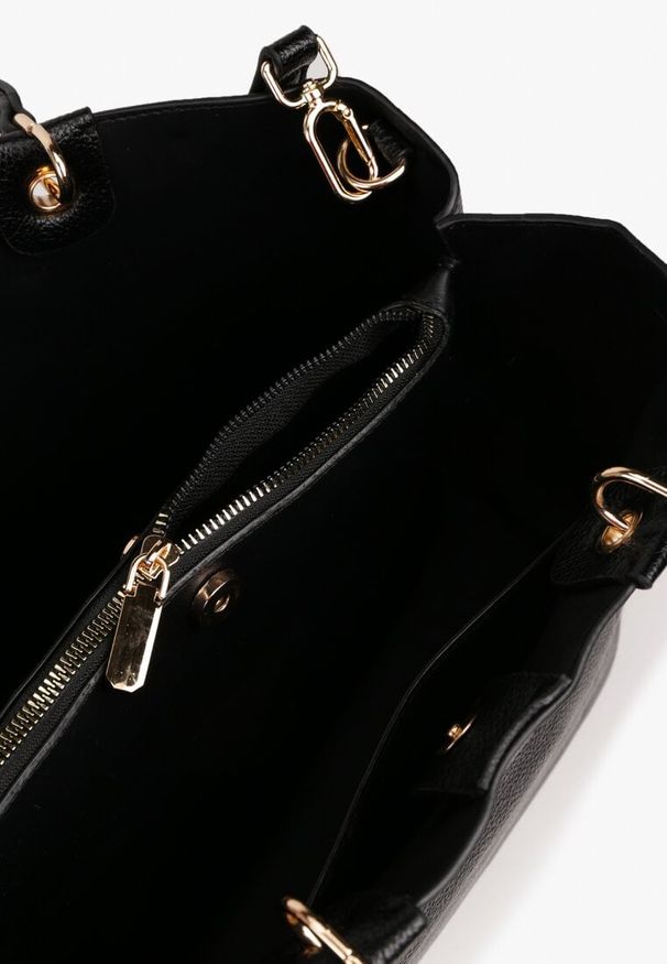 Born2be - Czarna Dwukomorowa Torebka Typu Shopper Ozdobiona Metalicznymi Aplikacjami Adorrive. Kolor: czarny. Wzór: aplikacja. Dodatki: z aplikacjami. Styl: elegancki