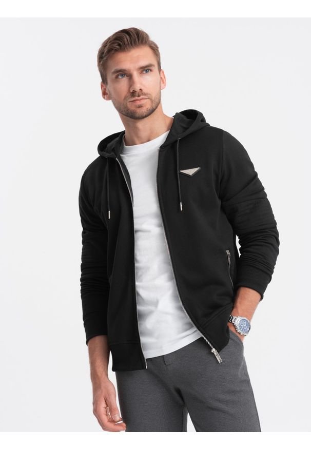Ombre Clothing - Bluza męska rozpinana z kapturem - czarna V3. Typ kołnierza: kaptur. Kolor: czarny. Materiał: bawełna, poliester