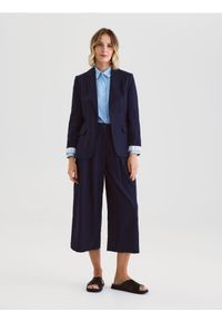 Reserved - Spodnie culotte z lnem - granatowy. Kolor: niebieski. Materiał: len