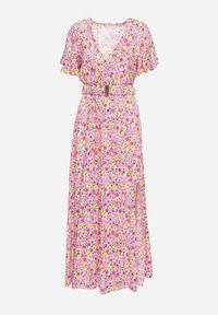 Born2be - Różowa Wiskozowa Sukienka z Kopertowym Dekoltem i Gumką w Pasie z Paskiem i Rozcięciem Vikama. Okazja: na spacer, na imprezę. Typ kołnierza: dekolt kopertowy. Kolor: różowy. Materiał: wiskoza. Typ sukienki: kopertowe. Styl: elegancki #3