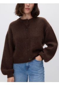 Reserved - Kardigan z wełną - ciemnobrązowy. Kolor: brązowy. Materiał: wełna