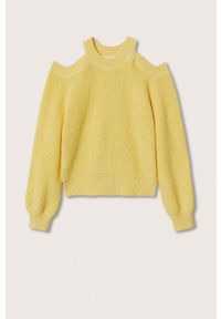 Mango Kids sweter bawełniany dziecięcy Shoulder kolor żółty. Kolor: żółty. Materiał: bawełna. Wzór: gładki #7