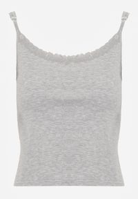 Born2be - Szary Bawełniany Top Bieliźniany z Koronką na Regulowanych Ramiączkach Beralisa. Okazja: na co dzień. Kolor: szary. Materiał: bawełna, koronka. Długość rękawa: na ramiączkach. Wzór: koronka. Sezon: zima, jesień. Styl: casual, klasyczny #4