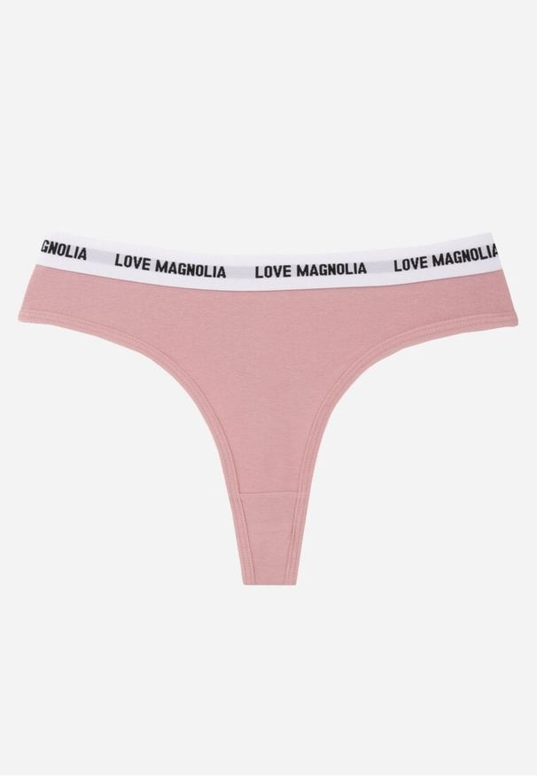 Born2be - Różowe Majtki Typu Stringi z Bawełną i Napisami Veza. Kolor: różowy. Materiał: bawełna. Wzór: napisy