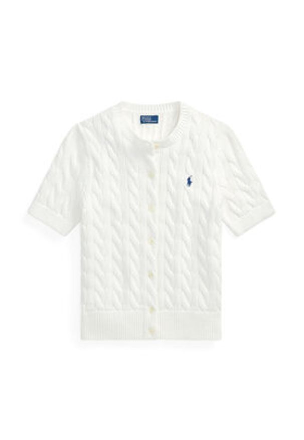 Polo Ralph Lauren Kardigan 211966720001 Biały Slim Fit. Typ kołnierza: polo. Kolor: biały. Materiał: bawełna