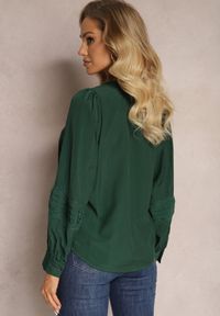 Renee - Ciemnozielona Koszula z Koronką i Szerokim Rękawem Versina. Kolor: zielony. Materiał: koronka. Wzór: koronka #2