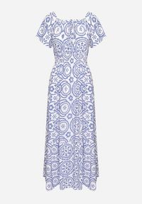 Born2be - Niebiesko-Biała Rozkloszowana Sukienka z Bawełną i Abstrakcyjnym Wzorem Ldivoria. Okazja: na spacer, na imprezę. Kolor: niebieski. Materiał: bawełna. Styl: elegancki #5