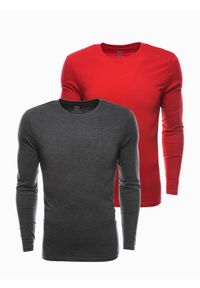 Ombre Clothing - Zestaw longsleeve męski z długim rękawem 2-pak - mix V4 - Rozmiar: L. Kolor: czerwony. Materiał: skóra, bawełna. Długość rękawa: długi rękaw. Długość: długie. Wzór: aplikacja