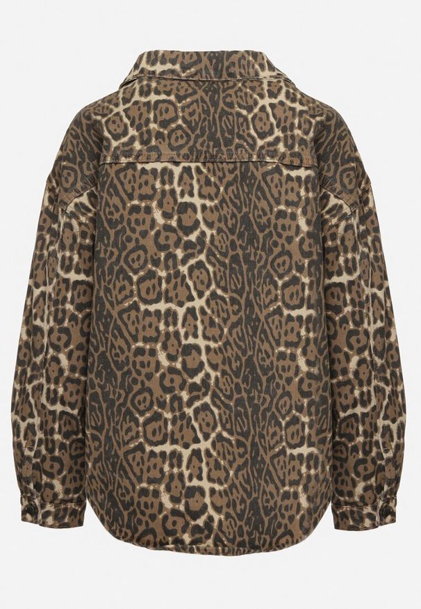 Born2be - Brązowa Kurtka Jeansowa o Koszulowym Kroju w Panterkowy Print Cesina. Kolor: brązowy. Materiał: jeans. Długość rękawa: długi rękaw. Długość: długie. Wzór: nadruk. Styl: elegancki, klasyczny