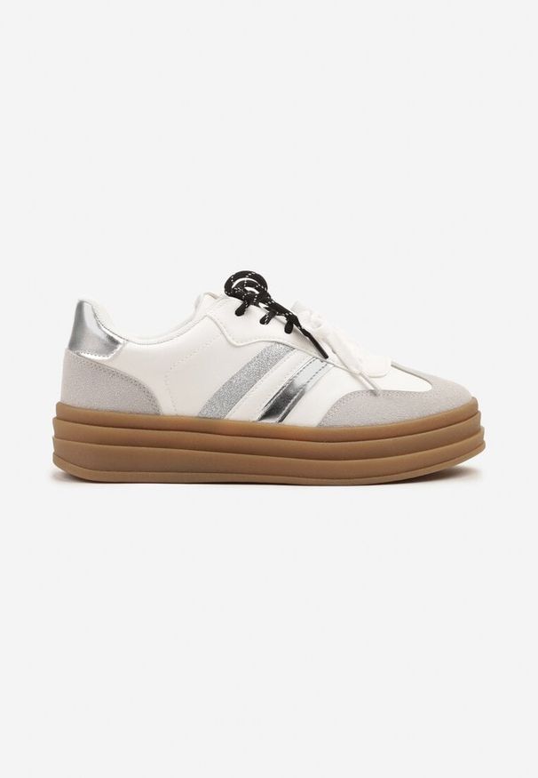 Born2be - Białe Sneakersy na Kauczukowej Podeszwie z Brokatem Telisetia. Okazja: na co dzień. Kolor: biały. Materiał: kauczuk