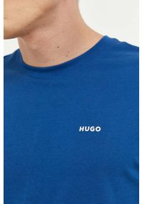 Hugo - HUGO t-shirt bawełniany kolor niebieski gładki. Kolor: niebieski. Materiał: bawełna. Wzór: gładki. Styl: klasyczny #2