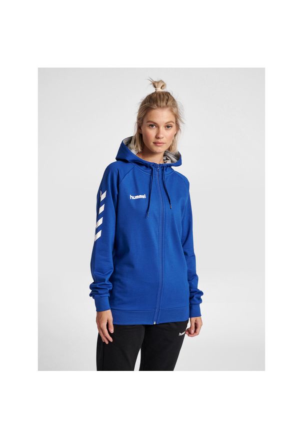 Bluza z kapturem do piłki ręcznej damska Hummel Go Cotton Zip Hoodie Woman. Typ kołnierza: kaptur. Kolor: niebieski, wielokolorowy, biały. Sport: piłka ręczna