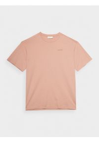 outhorn - T-shirt oversize z haftem męski - koralowy. Okazja: na co dzień. Kolor: pomarańczowy. Materiał: bawełna, dzianina. Wzór: haft. Styl: casual