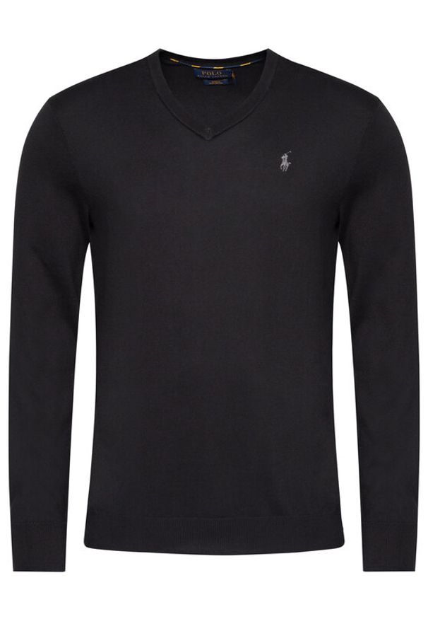Polo Ralph Lauren Sweter Ls Sf Vn Pp 710670789003 Czarny Regular Fit. Typ kołnierza: polo. Kolor: czarny. Materiał: bawełna