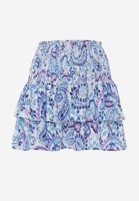 Renee - Niebieska Rozkloszowana Spódnica na Lato z Falbankami z Motywem Paisley Eusinos. Kolor: niebieski. Wzór: paisley. Sezon: lato. Styl: wakacyjny, boho #4