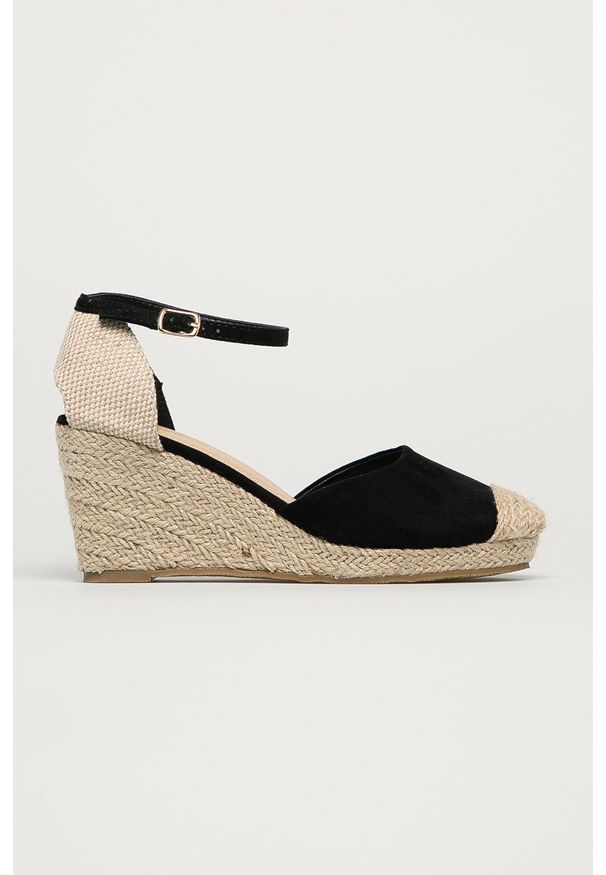 Truffle Collection - Espadryle. Zapięcie: klamry. Kolor: czarny. Materiał: materiał. Wzór: gładki. Obcas: na koturnie