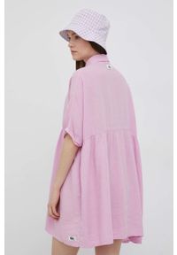 Quiksilver sukienka z lnem kolor różowy mini oversize. Kolor: różowy. Materiał: len. Typ sukienki: oversize. Długość: mini
