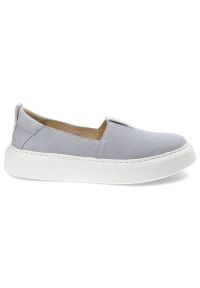 Niebieskie Półbuty Wasak Wygodne Obuwie Damskie. Okazja: na co dzień. Zapięcie: bez zapięcia. Kolor: niebieski. Materiał: jeans, skóra. Obcas: na platformie. Styl: casual, elegancki #6