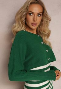 Renee - Zielony Komplet 2-Częściowy Sukienka w Paski i Kardigan Krótki na Guziki Orivela. Kolor: zielony. Wzór: paski #2