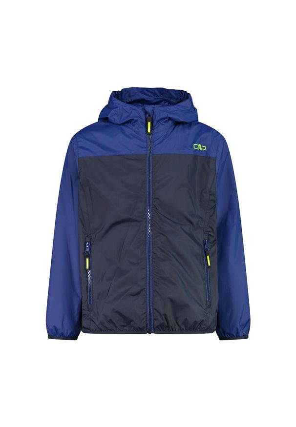 Dziecięca wodoodporna kurtka z kapturem CMP. Typ kołnierza: kaptur. Kolor: niebieski, wielokolorowy, czarny. Styl: sportowy. Sport: turystyka piesza