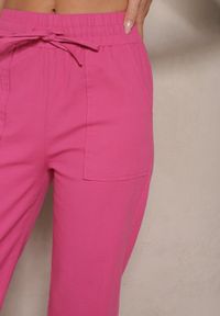 Renee - Fuksjowe Bawełniane Spodnie z Kokardą Davilena. Okazja: na co dzień. Stan: podwyższony. Kolor: różowy. Materiał: bawełna. Styl: elegancki, casual #5