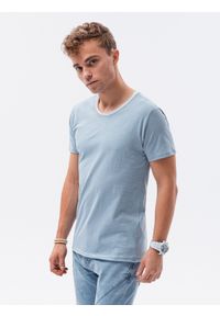 Ombre Clothing - T-shirt męski bawełniany - błękitny V4 S1385 - XXL. Kolor: niebieski. Materiał: bawełna. Styl: klasyczny #7
